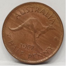 AUSTRALIA 1962 . HALF 1/2 PENNY . ERROR . WEAK STRIKE IN LEGEND